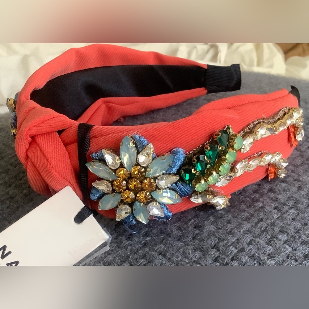 New Crystal and cotton embroidered headband made and bought in Italy